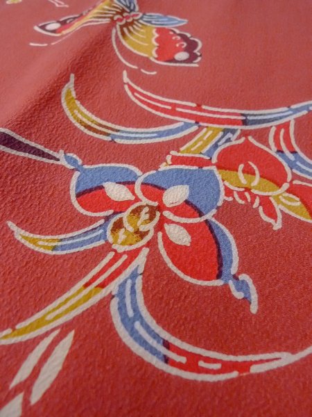 画像8: O0131R 女性用道行  シルク（正絹） 灰色がかった珊瑚色, 梅 【中古】【USED】【リサイクル】 ★★★★☆【O0131R】 (8)