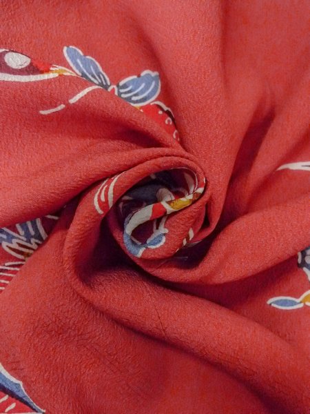 画像12: O0131R 女性用道行  シルク（正絹） 灰色がかった珊瑚色, 梅 【中古】【USED】【リサイクル】 ★★★★☆【O0131R】 (12)