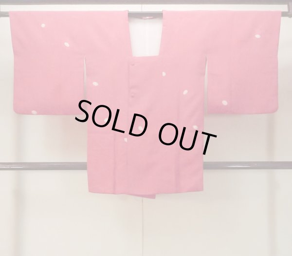 画像1: O0131T 女性用道行  シルク（正絹） 光沢のある赤色, 花 【中古】【USED】【リサイクル】 ★★★☆☆【O0131T】 (1)