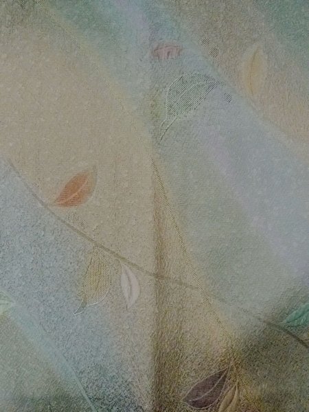 画像3: O0131W 女性用道行  シルク（正絹） 淡い灰色がかった青緑色, 葉 【中古】【USED】【リサイクル】 ★★★☆☆【O0131W】 (3)