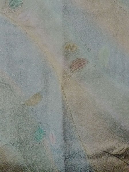 画像4: O0131W 女性用道行  シルク（正絹） 淡い灰色がかった青緑色, 葉 【中古】【USED】【リサイクル】 ★★★☆☆【O0131W】 (4)