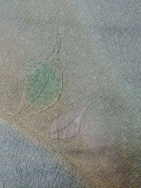 画像5: O0131W 女性用道行  シルク（正絹） 淡い灰色がかった青緑色, 葉 【中古】【USED】【リサイクル】 ★★★☆☆【O0131W】 (5)