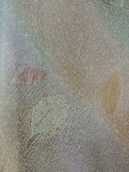 画像6: O0131W 女性用道行  シルク（正絹） 淡い灰色がかった青緑色, 葉 【中古】【USED】【リサイクル】 ★★★☆☆【O0131W】 (6)