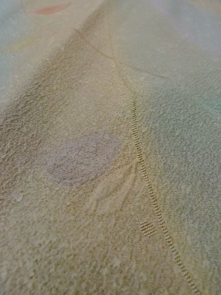 画像8: O0131W 女性用道行  シルク（正絹） 淡い灰色がかった青緑色, 葉 【中古】【USED】【リサイクル】 ★★★☆☆【O0131W】 (8)