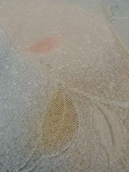 画像9: O0131W 女性用道行  シルク（正絹） 淡い灰色がかった青緑色, 葉 【中古】【USED】【リサイクル】 ★★★☆☆【O0131W】 (9)