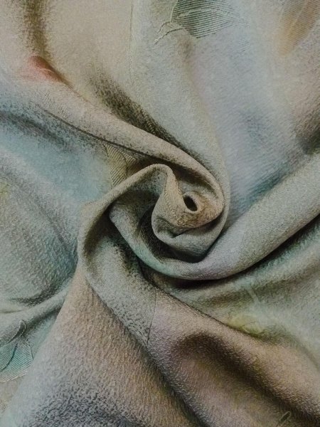 画像11: O0131W 女性用道行  シルク（正絹） 淡い灰色がかった青緑色, 葉 【中古】【USED】【リサイクル】 ★★★☆☆【O0131W】 (11)