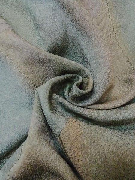 画像12: O0131W 女性用道行  シルク（正絹） 淡い灰色がかった青緑色, 葉 【中古】【USED】【リサイクル】 ★★★☆☆【O0131W】 (12)