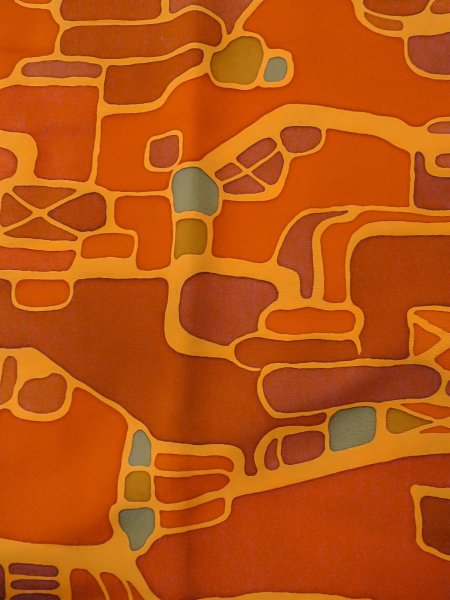 画像4: O0131Y 女性用道行  シルク（正絹） 薄い橙色, 抽象的模様 【中古】【USED】【リサイクル】 ★★★☆☆【O0131Y】 (4)