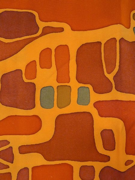画像7: O0131Y 女性用道行  シルク（正絹） 薄い橙色, 抽象的模様 【中古】【USED】【リサイクル】 ★★★☆☆【O0131Y】 (7)