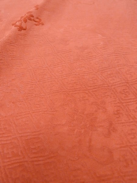 画像8: O0201B 女性用道行  シルク（正絹） 光沢のある橙色, 唐花 【中古】【USED】【リサイクル】 ★★★☆☆【O0201B】 (8)