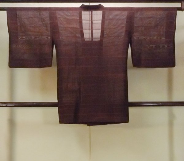 画像2: O0201D 女性用道行  シルク（正絹） 深いえんじ, 縞 【中古】【USED】【リサイクル】 ★★★☆☆【O0201D】 (2)