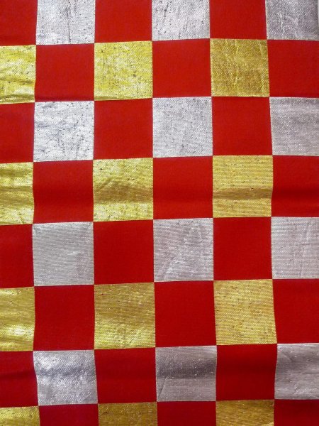 画像3: O0207B 半幅帯 女性用着物 シルク（正絹）  鮮やか 赤色 チェック柄 【中古】 【USED】 【リサイクル】 ★★★☆☆ (3)