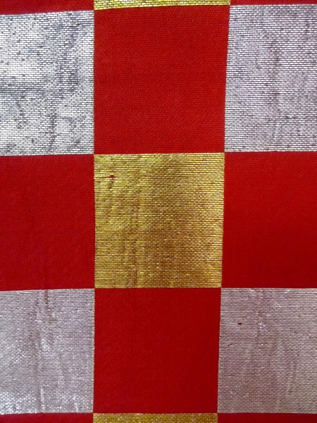 画像6: O0207B 半幅帯 女性用着物 シルク（正絹）  鮮やか 赤色 チェック柄 【中古】 【USED】 【リサイクル】 ★★★☆☆ (6)