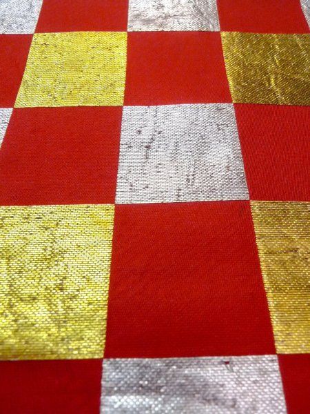 画像8: O0207B 半幅帯 女性用着物 シルク（正絹）  鮮やか 赤色 チェック柄 【中古】 【USED】 【リサイクル】 ★★★☆☆ (8)