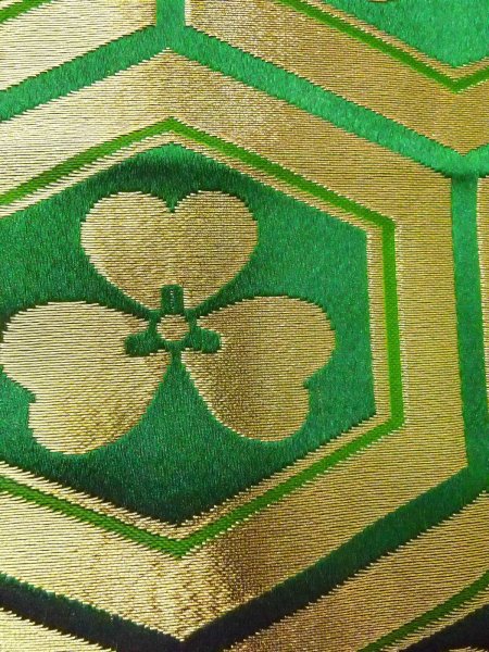 画像4: O0207C 半幅帯 女性用着物 シルク（正絹）   緑色 花 【中古】 【USED】 【リサイクル】 ★★★☆☆ (4)