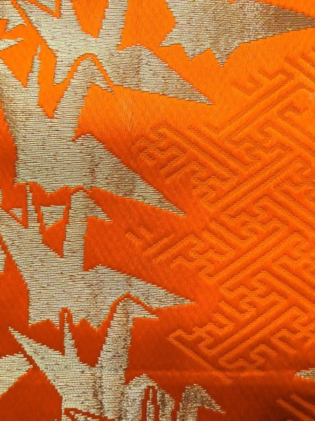 画像6: O0207C 半幅帯 女性用着物 シルク（正絹）   緑色 花 【中古】 【USED】 【リサイクル】 ★★★☆☆ (6)