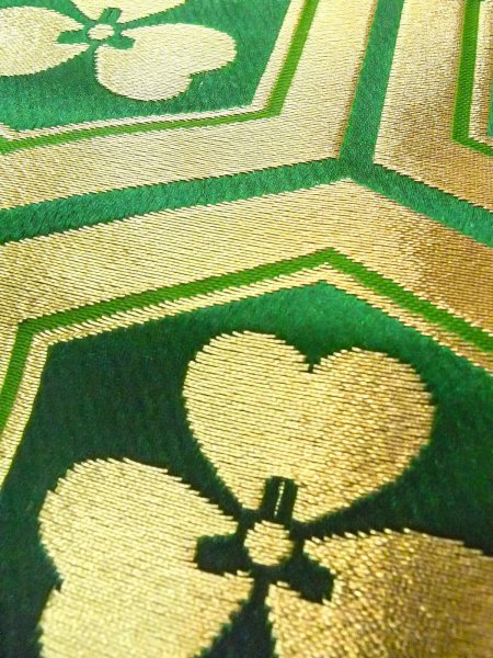 画像7: O0207C 半幅帯 女性用着物 シルク（正絹）   緑色 花 【中古】 【USED】 【リサイクル】 ★★★☆☆ (7)