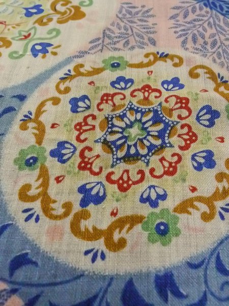 画像7: O0207D 半幅帯 女性用着物 綿  淡い マルチカラー 更紗 【中古】 【USED】 【リサイクル】 ★★☆☆☆ (7)