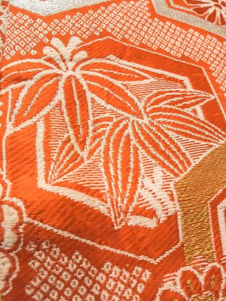 画像9: O0207E 半幅帯 女性用着物 シルク（正絹）   橙色 桜 【中古】 【USED】 【リサイクル】 ★★☆☆☆ (9)
