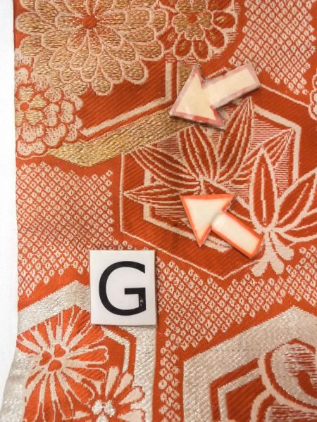 画像17: O0207E 半幅帯 女性用着物 シルク（正絹）   橙色 桜 【中古】 【USED】 【リサイクル】 ★★☆☆☆ (17)