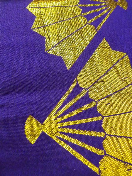 画像6: O0207I 半幅帯 女性用着物 化繊  鮮やか 紫色 扇 【中古】 【USED】 【リサイクル】 ★★★★☆ (6)