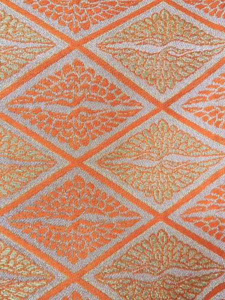 画像2: O0207J 半幅帯 女性用着物 シルク（正絹）   橙色 鳥 【中古】 【USED】 【リサイクル】 ★★★★☆ (2)