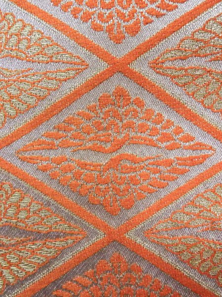 画像4: O0207J 半幅帯 女性用着物 シルク（正絹）   橙色 鳥 【中古】 【USED】 【リサイクル】 ★★★★☆ (4)