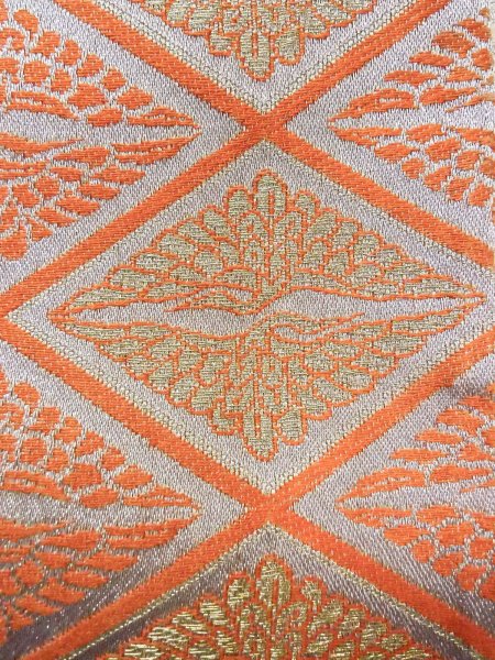 画像5: O0207J 半幅帯 女性用着物 シルク（正絹）   橙色 鳥 【中古】 【USED】 【リサイクル】 ★★★★☆ (5)