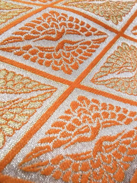 画像8: O0207J 半幅帯 女性用着物 シルク（正絹）   橙色 鳥 【中古】 【USED】 【リサイクル】 ★★★★☆ (8)