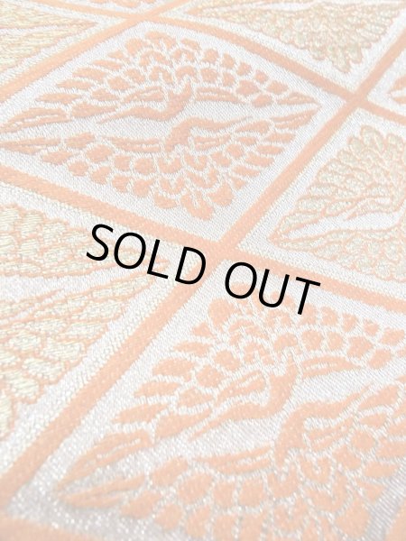 画像8: O0207J 半幅帯 女性用着物 シルク（正絹）   橙色 鳥 【中古】 【USED】 【リサイクル】 ★★★★☆ (8)