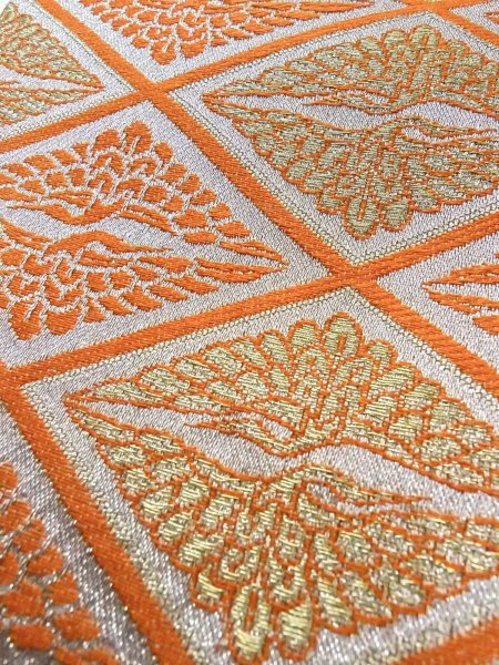 画像9: O0207J 半幅帯 女性用着物 シルク（正絹）   橙色 鳥 【中古】 【USED】 【リサイクル】 ★★★★☆ (9)