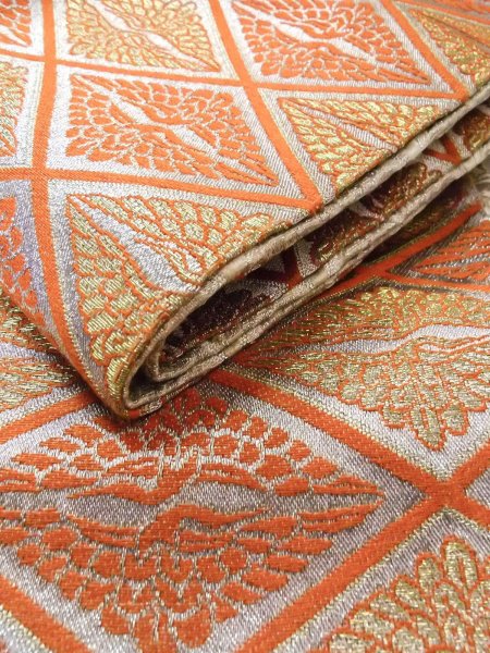 画像12: O0207J 半幅帯 女性用着物 シルク（正絹）   橙色 鳥 【中古】 【USED】 【リサイクル】 ★★★★☆ (12)