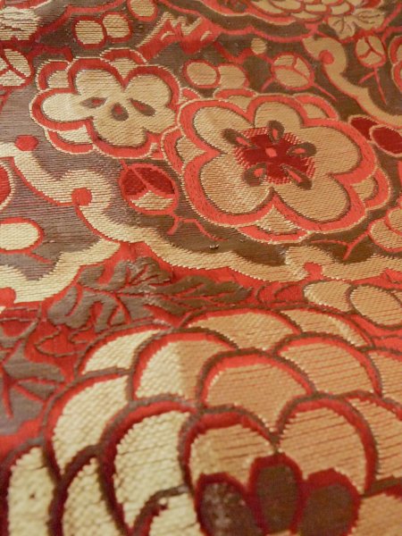 画像9: O0207L 半幅帯 女性用着物 シルク（正絹）  茶色み 灰色 菊 【中古】 【USED】 【リサイクル】 ★☆☆☆☆ (9)