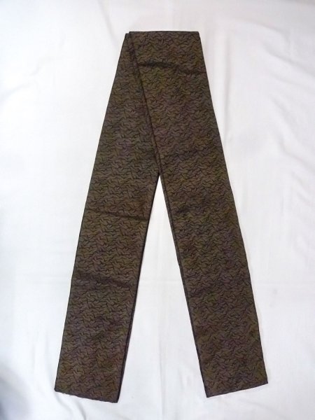 画像1: O0207R 半幅帯 女性用着物 シルク（正絹）  深い オリーブ 鳥 【中古】 【USED】 【リサイクル】 ★☆☆☆☆ (1)