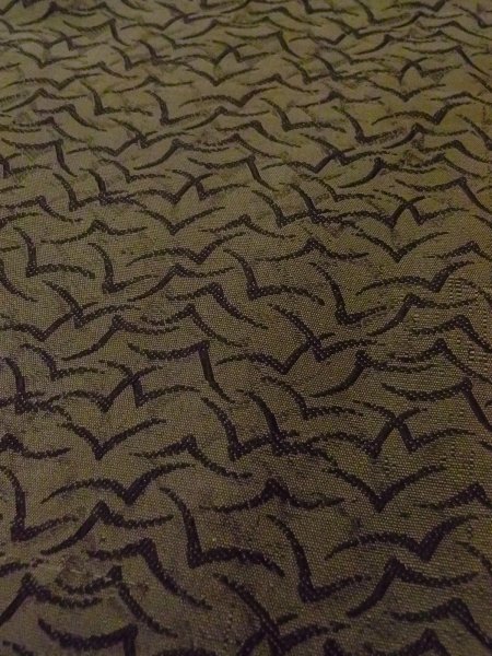 画像7: O0207R 半幅帯 女性用着物 シルク(正絹)  深い オリーブ 鳥 【中古】 【USED】 【リサイクル】 ★☆☆☆☆ (7)