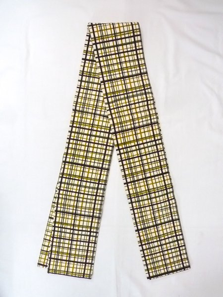 画像1: O0207T 半幅帯 女性用着物 綿   オフ　ホワイト チェック柄 【中古】 【USED】 【リサイクル】 ★★☆☆☆ (1)