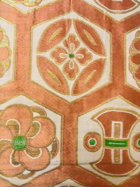 画像2: O0207W 半幅帯 女性用着物 シルク(正絹)   白 花丸文 【中古】 【USED】 【リサイクル】 ★★☆☆☆ (2)