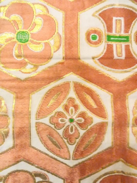 画像3: O0207W 半幅帯 女性用着物 シルク(正絹)   白 花丸文 【中古】 【USED】 【リサイクル】 ★★☆☆☆ (3)