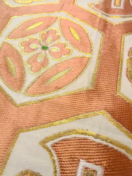 画像7: O0207W 半幅帯 女性用着物 シルク(正絹)   白 花丸文 【中古】 【USED】 【リサイクル】 ★★☆☆☆ (7)