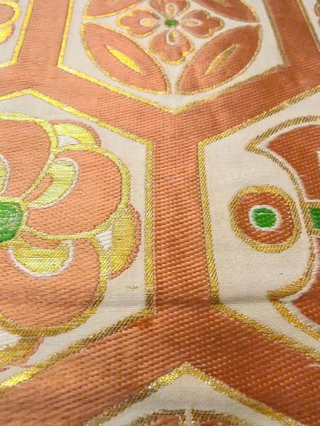 画像8: O0207W 半幅帯 女性用着物 シルク(正絹)   白 花丸文 【中古】 【USED】 【リサイクル】 ★★☆☆☆ (8)