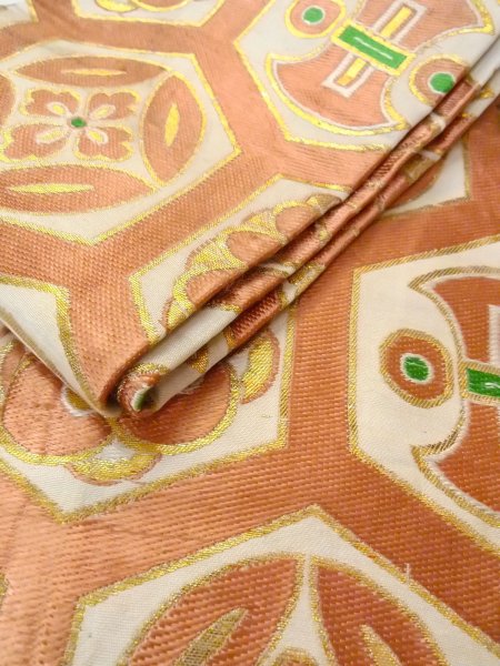 画像11: O0207W 半幅帯 女性用着物 シルク(正絹)   白 花丸文 【中古】 【USED】 【リサイクル】 ★★☆☆☆ (11)