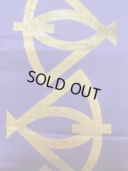 画像2: O0208D 半幅帯 女性用着物 シルク（正絹）  光沢のある 紫色 扇 【中古】 【USED】 【リサイクル】 ★★★☆☆ (2)