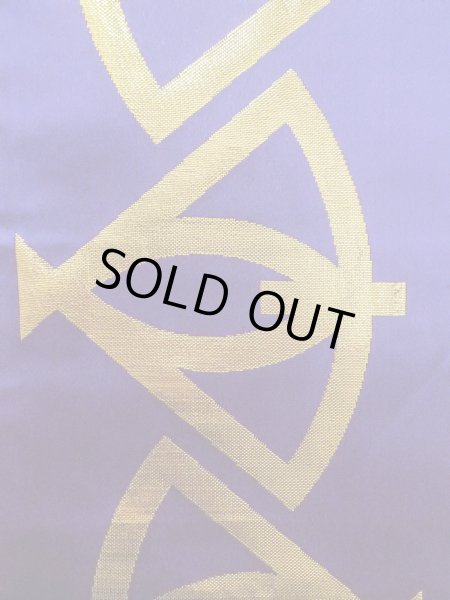 画像3: O0208D 半幅帯 女性用着物 シルク（正絹）  光沢のある 紫色 扇 【中古】 【USED】 【リサイクル】 ★★★☆☆ (3)