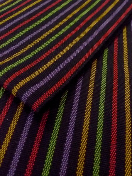 画像7: O0208E 半幅帯 女性用着物 ウール   マルチカラー 縞 【中古】 【USED】 【リサイクル】 ★★★☆☆ (7)