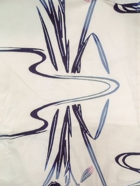 画像3: O0218B 女性用注染浴衣  綿 白, りんどう 【中古】【USED】【リサイクル】 ★★☆☆☆【O0218B】 (3)