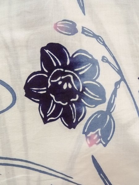 画像5: O0218B 女性用注染浴衣  綿 白, りんどう 【中古】【USED】【リサイクル】 ★★☆☆☆【O0218B】 (5)