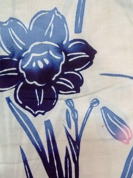 画像7: O0218B 女性用注染浴衣  綿 白, りんどう 【中古】【USED】【リサイクル】 ★★☆☆☆【O0218B】 (7)