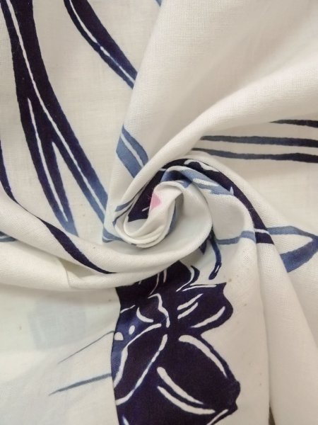 画像11: O0218B 女性用注染浴衣  綿 白, りんどう 【中古】【USED】【リサイクル】 ★★☆☆☆【O0218B】 (11)