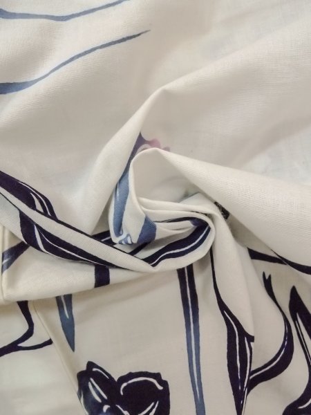 画像12: O0218B 女性用注染浴衣  綿 白, りんどう 【中古】【USED】【リサイクル】 ★★☆☆☆【O0218B】 (12)