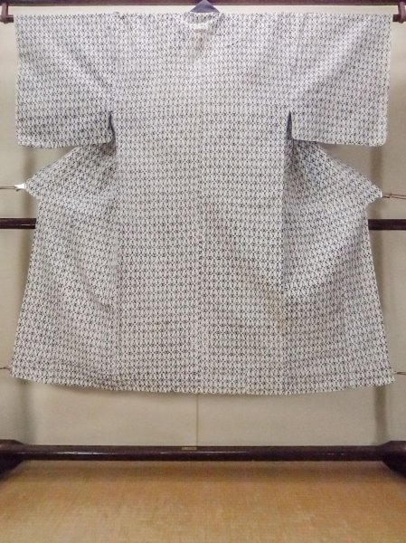 画像1: O0218F 男性用浴衣  綿 白, 花菱 【中古】【USED】【リサイクル】 ★☆☆☆☆【O0218F】 (1)